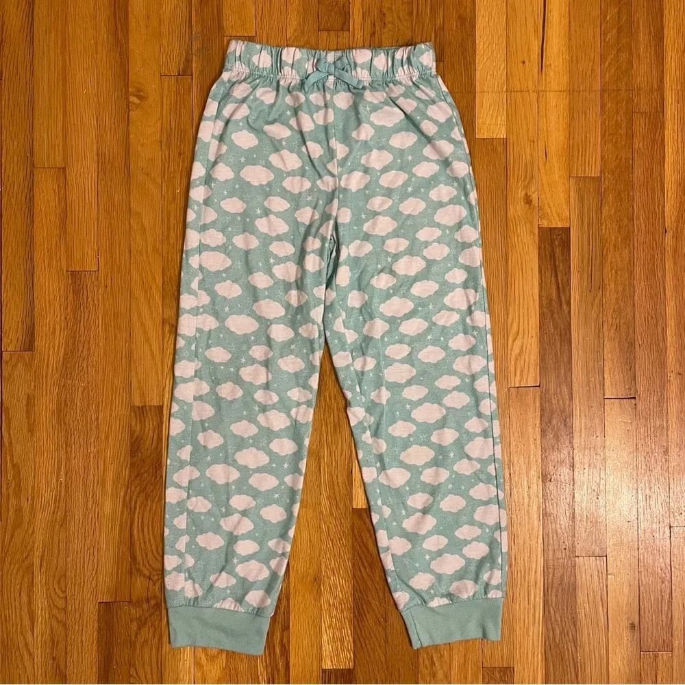 4/$25 Eddie Bauer 2 Piece Pajama Set Girls Small 7/8 Blue White Clouds - Picture 10 of 14